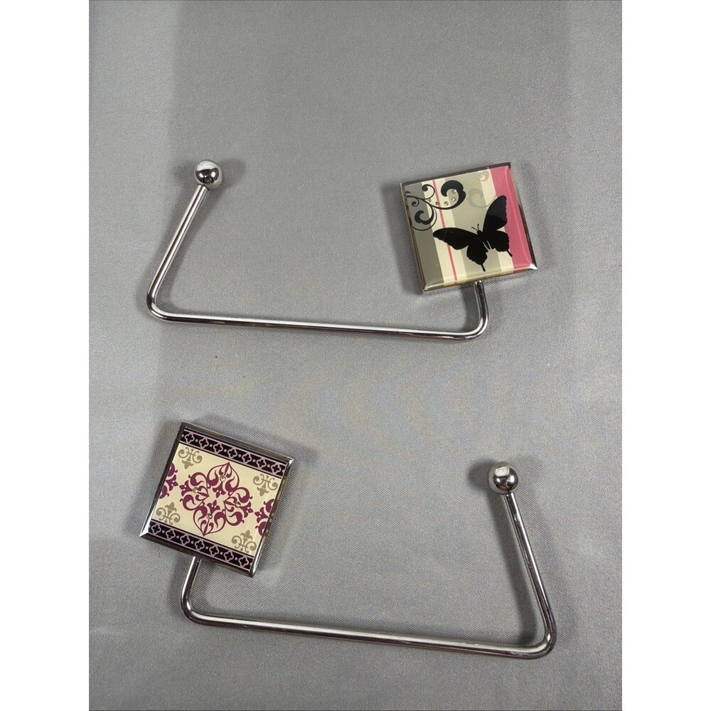 Vintage Style Gold Tone Folding Purse Hangers Table Hooks - Set of 2